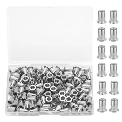 105 Pcs M5 Rivet Nuts, M5 Threaded Inserts, Threaded Rivets, Nut Inserts, Stainless Steel Flat Head Rivnuts, Metal Knurled Nutsert Set in Kuwait