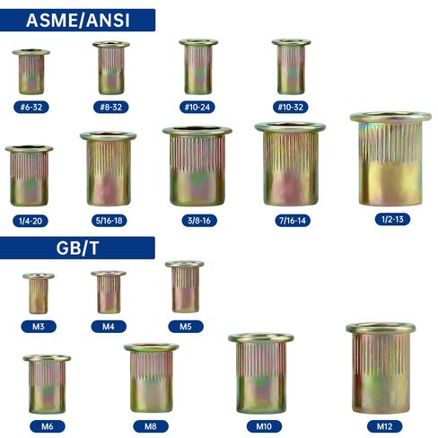 M10-1.5 Flat Head Rivet Nuts, Carbon Steel Yellow Zinc Knurled Threaded Inserts (30 pcs) in Saudi Arabia