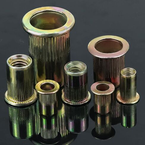 M10-1.5 Flat Head Rivet Nuts, Carbon Steel Yellow Zinc Knurled Threaded Inserts (30 pcs) in Saudi Arabia