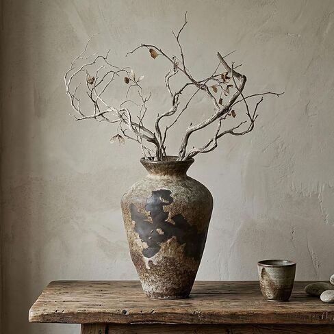 Rustic Style Wabi-sabi Ceramic Vase, Vintage Farmhouse Vase, Unique Pottery Vase for Flowers, Table Centerpiece, Living Room Decor, Shelf Decor, Office, Bedroom, Kitchen (8.7in) in Saudi Arabia