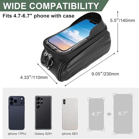 RUTU Waterproof Bike Phone Frame Bag, Bike Accessories with Sun-Visor and TPU Touch-screen, Double Zipper Large Capacity Bicycle Riding Bag for Phones up to 6.7" in Saudi Arabia