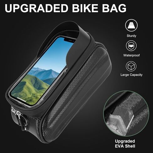 RUTU Waterproof Bike Phone Frame Bag, Bike Accessories with Sun-Visor and TPU Touch-screen, Double Zipper Large Capacity Bicycle Riding Bag for Phones up to 6.7" in Saudi Arabia