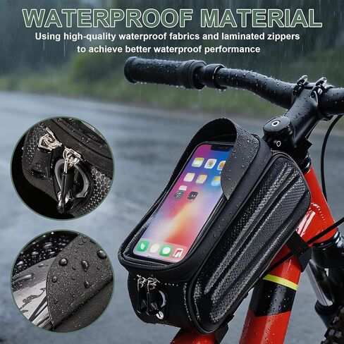 RUTU Waterproof Bike Phone Frame Bag, Bike Accessories with Sun-Visor and TPU Touch-screen, Double Zipper Large Capacity Bicycle Riding Bag for Phones up to 6.7" in Saudi Arabia