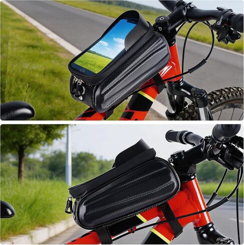 RUTU Waterproof Bike Phone Frame Bag, Bike Accessories with Sun-Visor and TPU Touch-screen, Double Zipper Large Capacity Bicycle Riding Bag for Phones up to 6.7" in Saudi Arabia