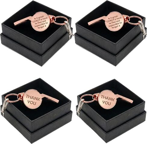 4 عبوات من صفارات المدربين هدايا للمدربين، صفارة رياضية من الفولاذ المقاوم للصدأ باللون الذهبي الوردي مع حبل وصندوق هدايا، معدات تقدير منقوشة لكرة السلة وكرة القدم وكرة القدم ومدرب السباحة in Kuwait