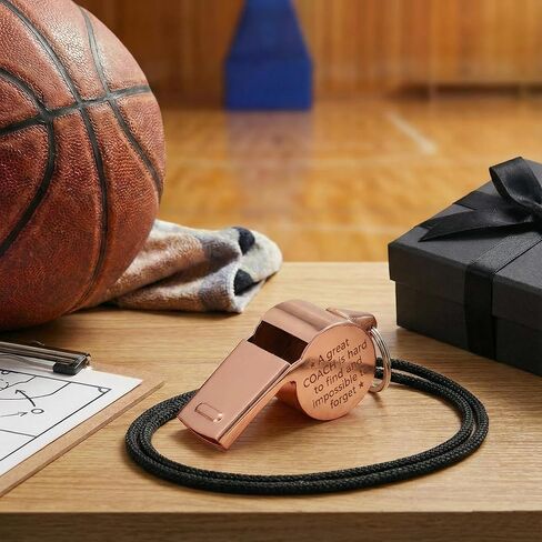 4 عبوات من صفارات المدربين هدايا للمدربين، صفارة رياضية من الفولاذ المقاوم للصدأ باللون الذهبي الوردي مع حبل وصندوق هدايا، معدات تقدير منقوشة لكرة السلة وكرة القدم وكرة القدم ومدرب السباحة in Kuwait