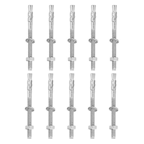 MECCANIXITY 10 Pcs Wedge Anchors, 1/4" x 3-1/8" Stainless Steel Concrete Anchors Bolts, Heavy Duty Standard Fastener for Cement Wall Base Bracket (Include Washers Nuts, Silver Tone) in Saudi Arabia
