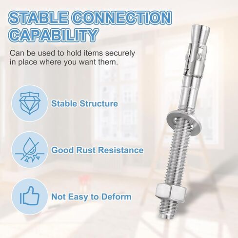 MECCANIXITY 10 Pcs Wedge Anchors, 1/4" x 3-1/8" Stainless Steel Concrete Anchors Bolts, Heavy Duty Standard Fastener for Cement Wall Base Bracket (Include Washers Nuts, Silver Tone) in Saudi Arabia