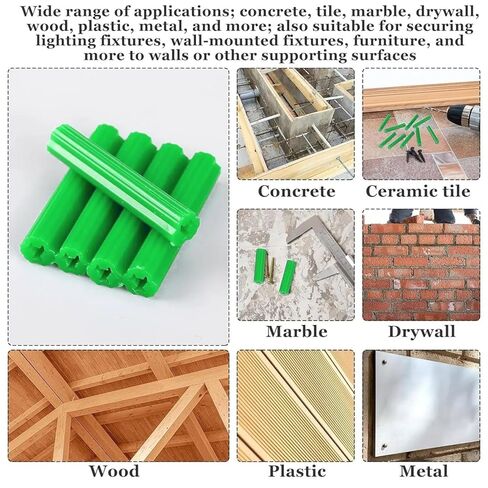 500 Pcs Expanding Plastic Screw Anchors, Green Plastic Anchors for Concrete Tile Cement Bolt Expansion Tube, Fix to Drywall or Masonry (6 x 26 mm) in Saudi Arabia