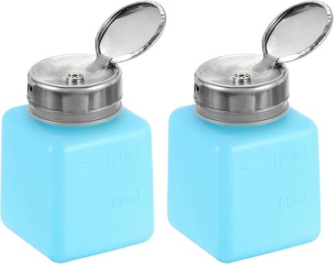 2pcs Solvent Alcohol Dispenser 120ml(4oz) Nail Polish Remover Push Down Liquid Dispenser Pump Bottle with Stainless Steel Press Head for Acetone Cleanser Polish Remover, Blue in Saudi Arabia
