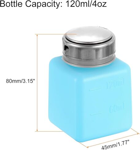 2pcs Solvent Alcohol Dispenser 120ml(4oz) Nail Polish Remover Push Down Liquid Dispenser Pump Bottle with Stainless Steel Press Head for Acetone Cleanser Polish Remover, Blue in Saudi Arabia