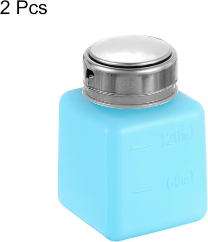 2pcs Solvent Alcohol Dispenser 120ml(4oz) Nail Polish Remover Push Down Liquid Dispenser Pump Bottle with Stainless Steel Press Head for Acetone Cleanser Polish Remover, Blue in Saudi Arabia