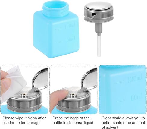 2pcs Solvent Alcohol Dispenser 120ml(4oz) Nail Polish Remover Push Down Liquid Dispenser Pump Bottle with Stainless Steel Press Head for Acetone Cleanser Polish Remover, Blue in Saudi Arabia