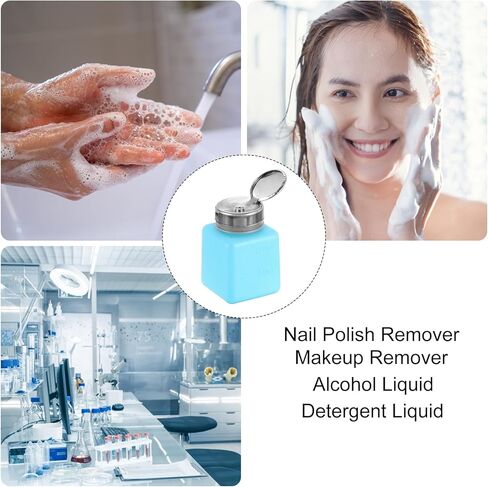 2pcs Solvent Alcohol Dispenser 120ml(4oz) Nail Polish Remover Push Down Liquid Dispenser Pump Bottle with Stainless Steel Press Head for Acetone Cleanser Polish Remover, Blue in Saudi Arabia