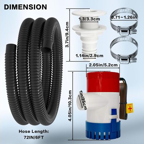 مضخة ماء آسن للقارب 1100 GPH 12 فولت مع مفتاح تعويم مضخة قارب أوتوماتيكية، مضخة مياه آسن بحرية عالية التدفق، مضخة غاطسة بالكامل للقوارب واليخوت والقوارب in Kuwait