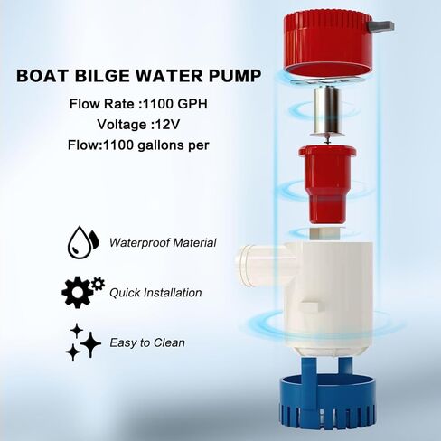 مضخة ماء آسن للقارب 1100 GPH 12 فولت مع مفتاح تعويم مضخة قارب أوتوماتيكية، مضخة مياه آسن بحرية عالية التدفق، مضخة غاطسة بالكامل للقوارب واليخوت والقوارب in Kuwait