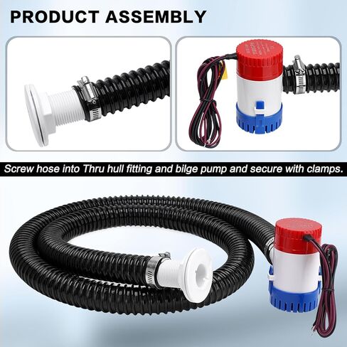 مضخة ماء آسن للقارب 1100 GPH 12 فولت مع مفتاح تعويم مضخة قارب أوتوماتيكية، مضخة مياه آسن بحرية عالية التدفق، مضخة غاطسة بالكامل للقوارب واليخوت والقوارب in Kuwait