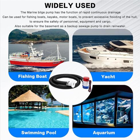 مضخة ماء آسن للقارب 1100 GPH 12 فولت مع مفتاح تعويم مضخة قارب أوتوماتيكية، مضخة مياه آسن بحرية عالية التدفق، مضخة غاطسة بالكامل للقوارب واليخوت والقوارب in Kuwait