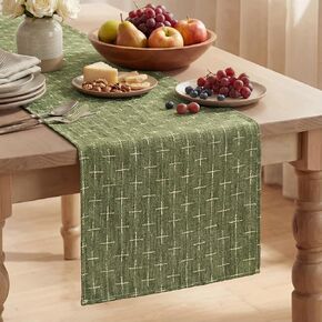 Artoid Mode Olive Green Cross-Star Textured Table Runner, Seasonal Waterproof Rustic Kitchen Dining Table Decoration for Home Party Decor 13x72 Inch in Kuwait