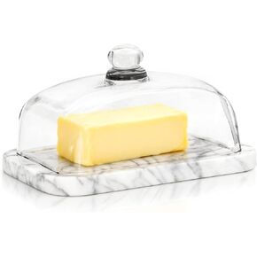 Marble Butter Dish with Lid for Countertop - Large Capacity Butter Holder(7.2 in x 5 in) with Knob Handle - Butter Keeper with Natural Cool Surface Keeps Butter Chilled in Saudi Arabia