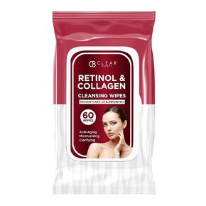 Clear Beauty Cleansing Face Wipes with Retinol & Collagen - Dermatologist Tested, Anti Aging Korean Skin Care - Makeup Remover, Smooths Fine Lines, Hydrates For Glowing Skin - Clean Beauty - 60 Count in Kuwait