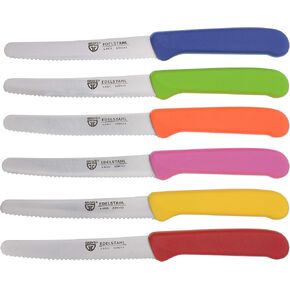 سكين طاولة GRÄWE 6 قطع، طقم سكاكين للتقطيع، عبوة من 6 سكاكين خبز، سكين إفطار بحافة مسننة على جانب واحد، سكين 8.3 بوصة - ملون in Kuwait