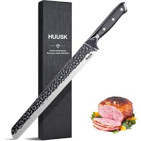 Huusk Butcher Knife for Meat Cutting, 10 Inch Brisket Knife, Multifunction Carving Knives with Wood Handle, Japanese Slicing Knives for Meat Cutting, BBQ, Turkey, Ideal Grilling Gift for Men and Women in Saudi Arabia