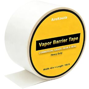 شريط حاجز بخار الزحف - 4 بوصة × 180 قدم ختم قوي لحواجز الرطوبة من البولي إيثيلين وشريط العزل، شريط التماس الأبيض (1) in Kuwait