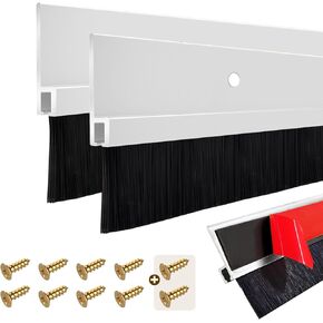 قطعتان من فرشاة الباب لمسح الباب مع قاعدة من سبائك الألومنيوم على شكل حرف H للمنزل، فرشاة باب صناعية، 0.4 بوصة (1.4 بوصة عرض × 39.4 بوصة طول)، أبيض in Kuwait