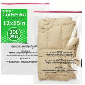 200 Count 12"x15" Cellophane Poly Bags, Self Seal Clear Plastic Bags with Suffocation Warning for Clothing, T-Shirts, Photos & Documents, Resealable Adhesive in Kuwait