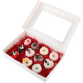 10-Pack 16x11x2.5 Inches Cookie Boxes with Window,White Bakery Boxes Auto-Popup Cake Boxes,Muffins,Cookies Boxes with PVC Window Hold 12 Donuts in Saudi Arabia