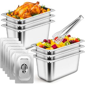 APREUTY 6 Packs Hotel Pans with Lids, 1/3 Size 6 Inch Deep Stainless Steel Steam Table Pan with Lid, Anti-Jam Metal Food Storage Containers with 1 Clip for Home, Party, Hotel, Buffet in Saudi Arabia