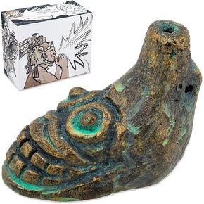 صافرة الموت الأزتيكية، أعلى صوت بشري أصلي يصرخ 125+ ديسيبل - سهل النفخ للهالوين وهواة الجمع (فيروزي وذهبي) in Kuwait