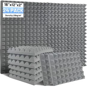 Focusound 24 حزمة من ألواح الرغوة المقاومة للصوت للجدران، 12 بوصة × 16 بوصة × 2 بوصة من ألواح الرغوة الصوتية الهرمية عالية الكثافة لتقليل الضوضاء لوحات جدارية عازلة للصوت للعبة استوديو المكتب in Kuwait