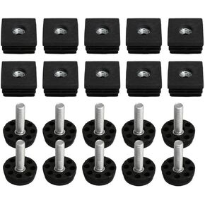 10 قطع من أغطية نهاية كرسي الأثاث البلاستيكي الأسود، أغطية طرفية للساق، إدراج المقابس مع ضبط أقدام الخيط لأنبوب الأنابيب المربعة (1.18 × 1.18 × 1.18 بوصة (طول × عرض × ارتفاع)) in Kuwait