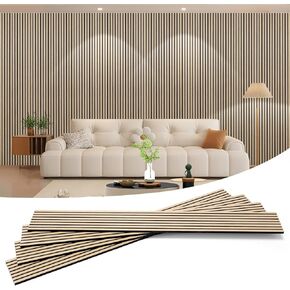 Acoustic Wood Slat Wall Panels, Soundproof Paneling for Interior Wall Decor, Modern Design 4-pack 12.6" × 93.9" (White Oak,) in Saudi Arabia