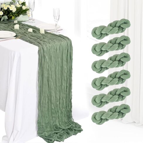 6Pcs Sage Green Cheesecloth Table Runner 120 Inch Green Cheesecloth Table Runner10FT Sage Table Runner Boho CheeseClothTable Runner forWedding Party Baby Shower Birthday Home Decor Holiday Decorations in Saudi Arabia