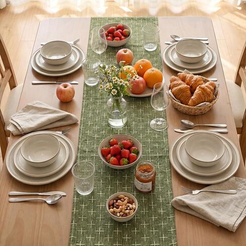 Artoid Mode Olive Green Cross-Star Textured Table Runner, Seasonal Waterproof Rustic Kitchen Dining Table Decoration for Home Party Decor 13x72 Inch in Kuwait