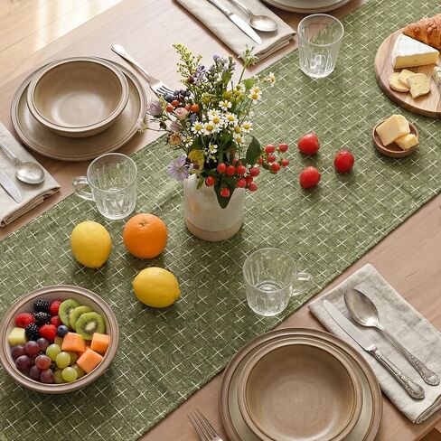 Artoid Mode Olive Green Cross-Star Textured Table Runner, Seasonal Waterproof Rustic Kitchen Dining Table Decoration for Home Party Decor 13x72 Inch in Kuwait