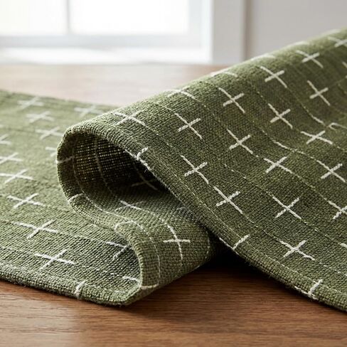 Artoid Mode Olive Green Cross-Star Textured Table Runner, Seasonal Waterproof Rustic Kitchen Dining Table Decoration for Home Party Decor 13x72 Inch in Kuwait