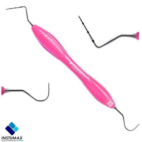 طقم مسبار اللثة للأسنان مكون من قطعتين - UNC15/23 & Explorer - مقبض سيليكون وردي، علامات 1-15 مم - أدوات طبيب الأسنان وأخصائي الصحة - معتمدة من CE in Kuwait