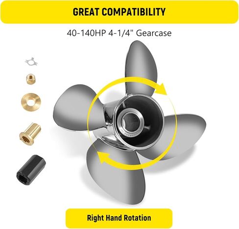 الدعائم الشبابية 13 × 17 مروحة قارب خارجية من الفولاذ المقاوم للصدأ لمحركات الزئبق 40 50 70 75 80 90 100 115 125 140HP 13 × 17 مجموعة محور الدعامة متضمنة 15 سنًا RH in Kuwait