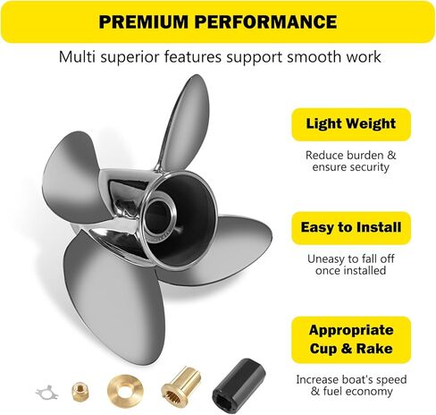 الدعائم الشبابية 13 × 17 مروحة قارب خارجية من الفولاذ المقاوم للصدأ لمحركات الزئبق 40 50 70 75 80 90 100 115 125 140HP 13 × 17 مجموعة محور الدعامة متضمنة 15 سنًا RH in Kuwait