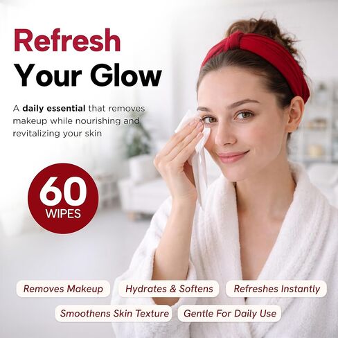 Clear Beauty Cleansing Face Wipes with Retinol & Collagen - Dermatologist Tested, Anti Aging Korean Skin Care - Makeup Remover, Smooths Fine Lines, Hydrates For Glowing Skin - Clean Beauty - 60 Count in Kuwait