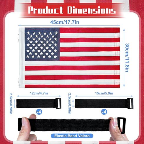 YOKYHOM 2 Pack 12"x18" Golf Cart Flag, Golf Cart Accessories with Elastic Strap Mount, Premium Embroidered American Flag for 250th Anniversary 2026 Patriotic Decoration in Saudi Arabia