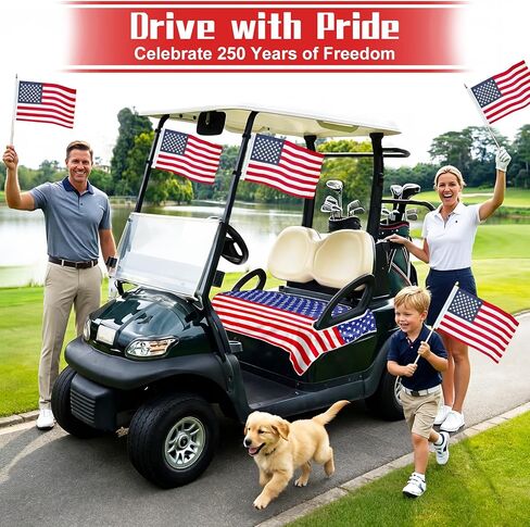 YOKYHOM 2 Pack 12"x18" Golf Cart Flag, Golf Cart Accessories with Elastic Strap Mount, Premium Embroidered American Flag for 250th Anniversary 2026 Patriotic Decoration in Saudi Arabia