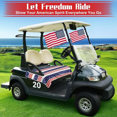 YOKYHOM 2 Pack 12"x18" Golf Cart Flag, Golf Cart Accessories with Elastic Strap Mount, Premium Embroidered American Flag for 250th Anniversary 2026 Patriotic Decoration in Saudi Arabia