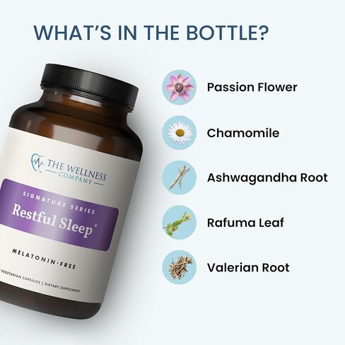 The Wellness Company Restful Sleep - Melatonin-Free, Deep Sleep, REM Support, Non-Habit Forming - Kava, Rafuma Leaf, Ashwagandha & Valerian Root | 120ct (2 Month Supply) in Kuwait