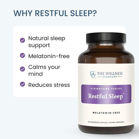 The Wellness Company Restful Sleep - Melatonin-Free, Deep Sleep, REM Support, Non-Habit Forming - Kava, Rafuma Leaf, Ashwagandha & Valerian Root | 120ct (2 Month Supply) in Kuwait
