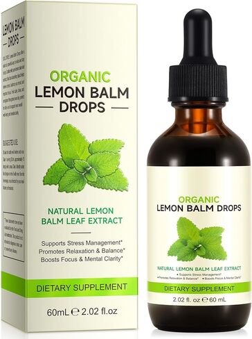 قطرات بلسم الليمون العضوي - 120 حصة من المكملات العشبية مع مستخلص أوراق بلسم الليمون الطبيعي للهضم والاسترخاء ويدعم النوم الصحي، غير معدل وراثيًا، وخالي من الكحول - 2 أونصة سائلة in Kuwait